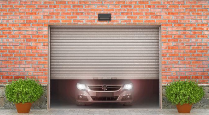 Garage concept. Garage doors are opened