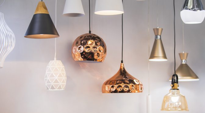 Different modern streamlined mirror copper chandeliers. Bubble metal copper shade pendant