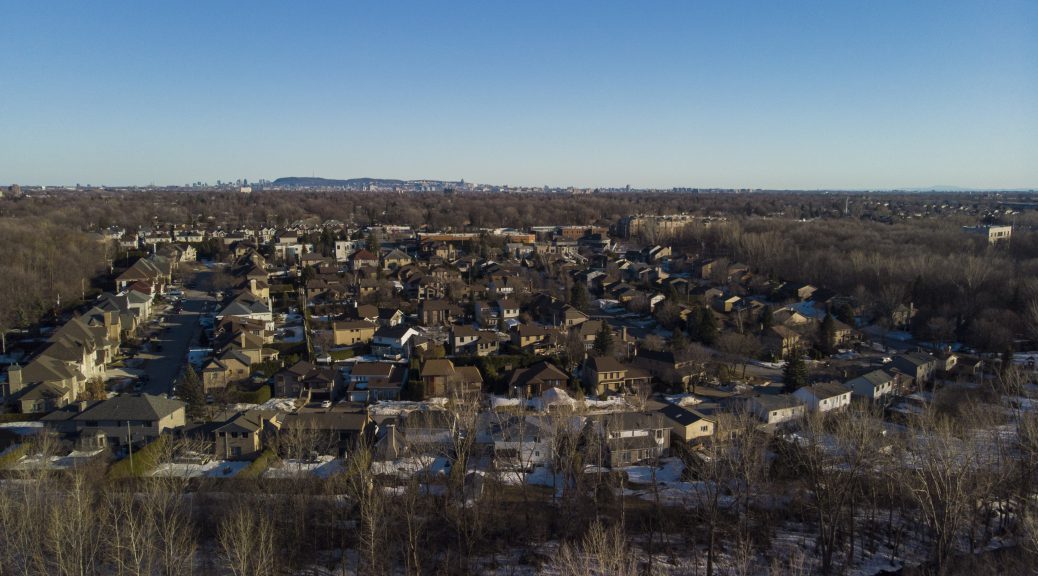 Aerial view of Laval City, Quebec, Canada in winter