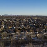 Aerial view of Laval City, Quebec, Canada in winter